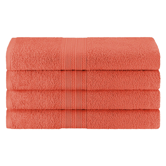 Cotton Eco-Friendly 4 Piece Solid Bath Towel Set - Coral