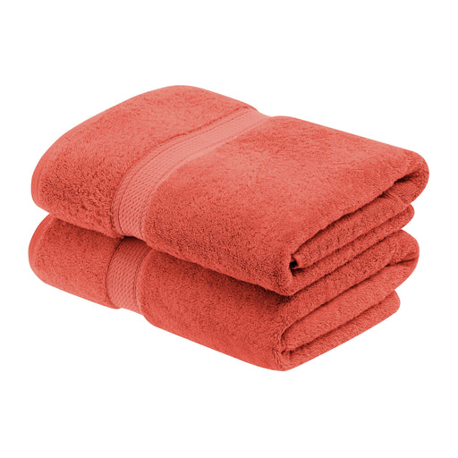 Egyptian Cotton Pile Plush Heavyweight Bath Towel Set of 2 - Coral