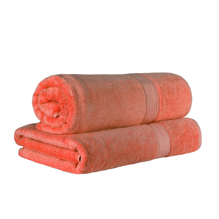 Egyptian Cotton Pile Plush Heavyweight Absorbent Bath Sheet Set of 2 - Coral