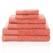 Basketweave Jacquard and Solid 6-Piece Egyptian Cotton Towel Set - Coral