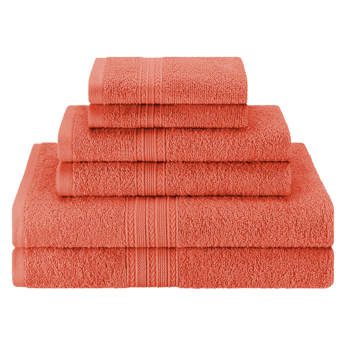 Eco-Friendly Cotton Ring Spun 6 Piece Towel Set - Coral