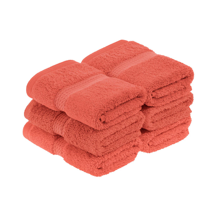 Egyptian Cotton Pile Plush Heavyweight Absorbent Face Towel Set of 6 - Coral