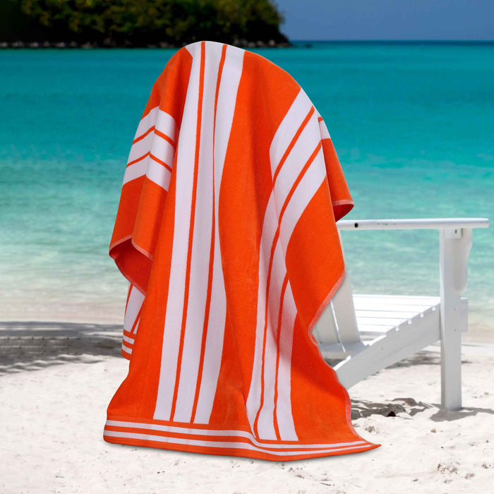 Cabana Stripe Oversized Cotton Beach Towel Set Of 2, 4, 6 - Coral