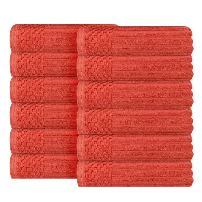Soho Ribbed Textured Cotton Ultra-Absorbent Face Towel (Set of 12) - Coral