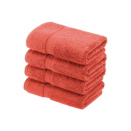 Egyptian Cotton Pile Plush Heavyweight Hand Towel Set of 4 - Coral