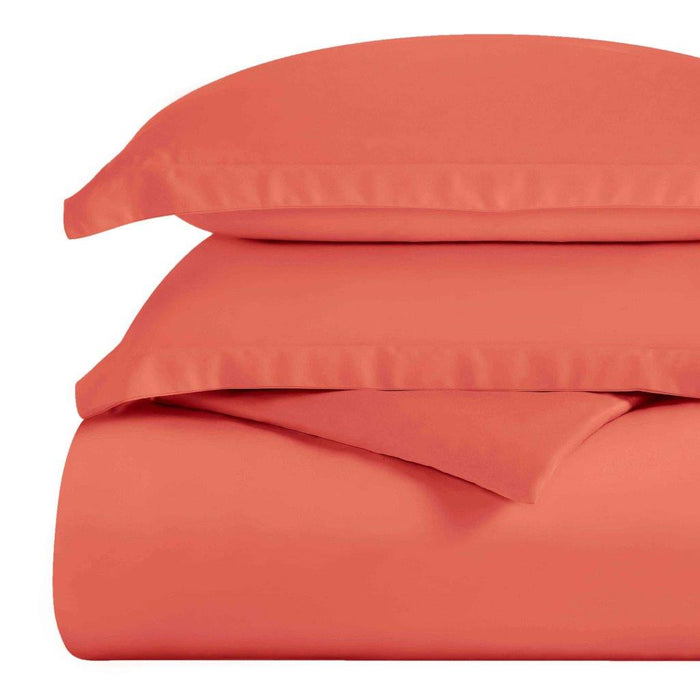 Egyptian Cotton 300 Thread Count Solid Duvet Cover Set - Coral