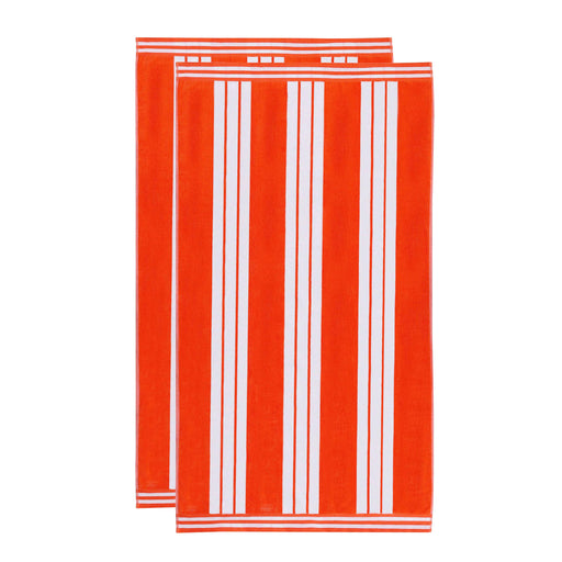 Cabana Stripe Oversized Cotton Beach Towel Set Of 2, 4, 6 - Coral