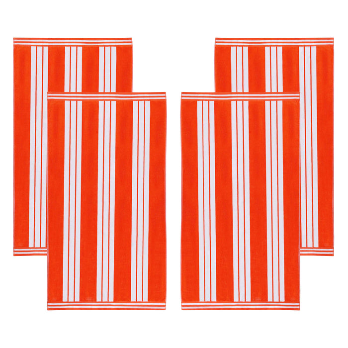 Cabana Stripe Oversized Cotton Beach Towel Set Of 2, 4, 6 - Coral