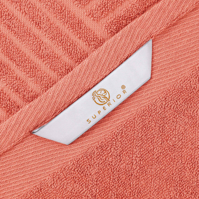 Basketweave Jacquard and Solid 6-Piece Egyptian Cotton Towel Set - Coral