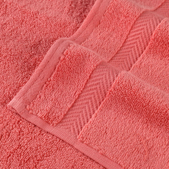 Wringcaster Zero-Twist Towel Set, 100% Combed Cotton, Chevron Border, 575 GSM, Quick-Dry, 6-Pieces - Coral