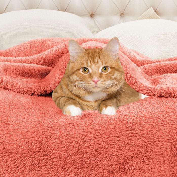 Classic Solid Fleece Plush Medium Weight Fluffy Soft Blanket - Coral