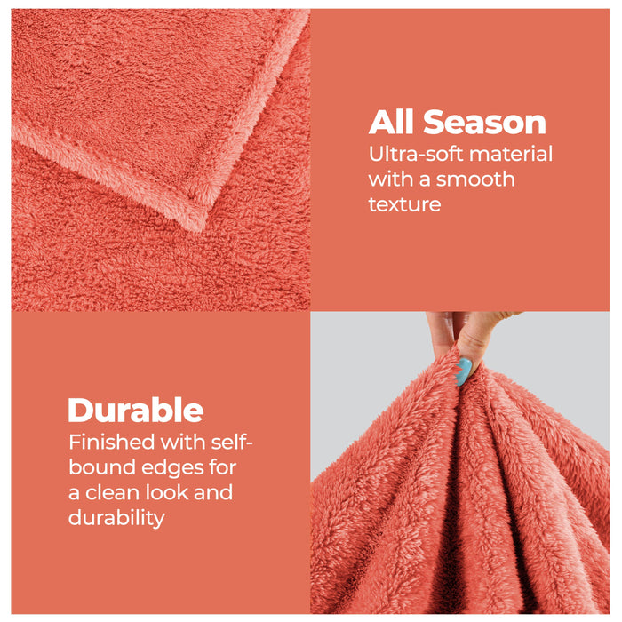 Classic Solid Fleece Plush Medium Weight Fluffy Soft Blanket - Coral