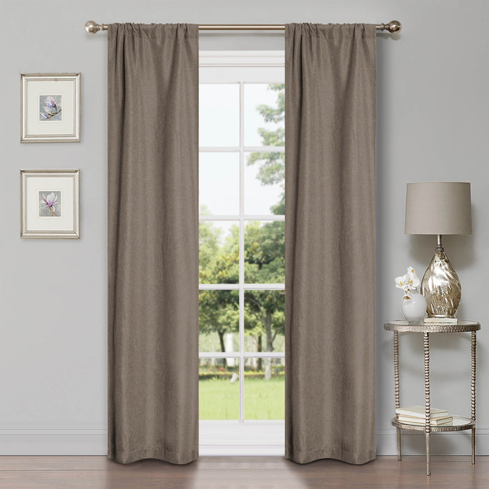 Linen Pattern Washable Room Darkening Blackout Curtains Set 26" - Coriander