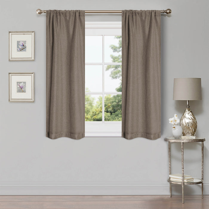 Linen Pattern Washable Room Darkening Blackout Curtains Set 26" - Coriander