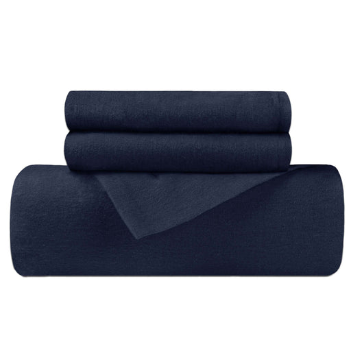 Cotton Flannel Solid Duvet Cover Set - Navy Blue