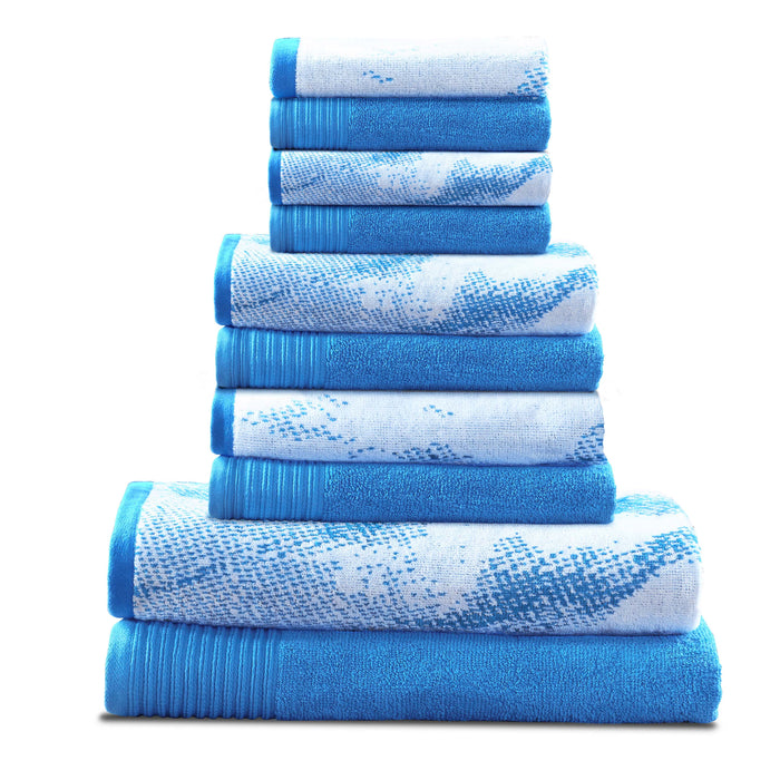 Cotton Quick-Drying Solid and Marble 10 Piece Towel Set - Blue