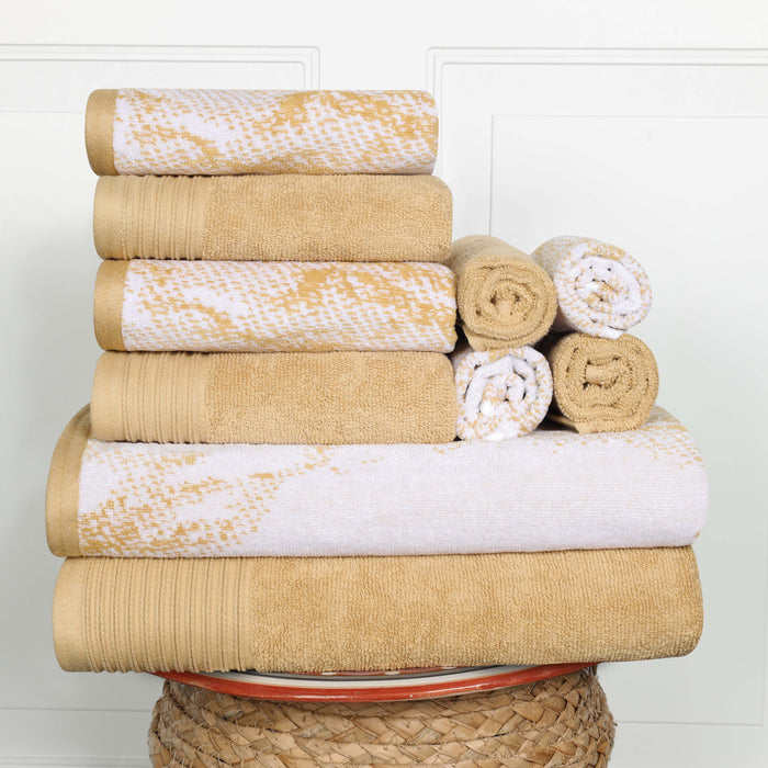 Cotton Quick-Drying Solid and Marble 10 Piece Towel Set - Bronze