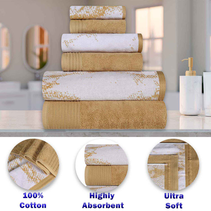 Cotton Quick-Drying Solid and Marble 10 Piece Towel Set - Bronze