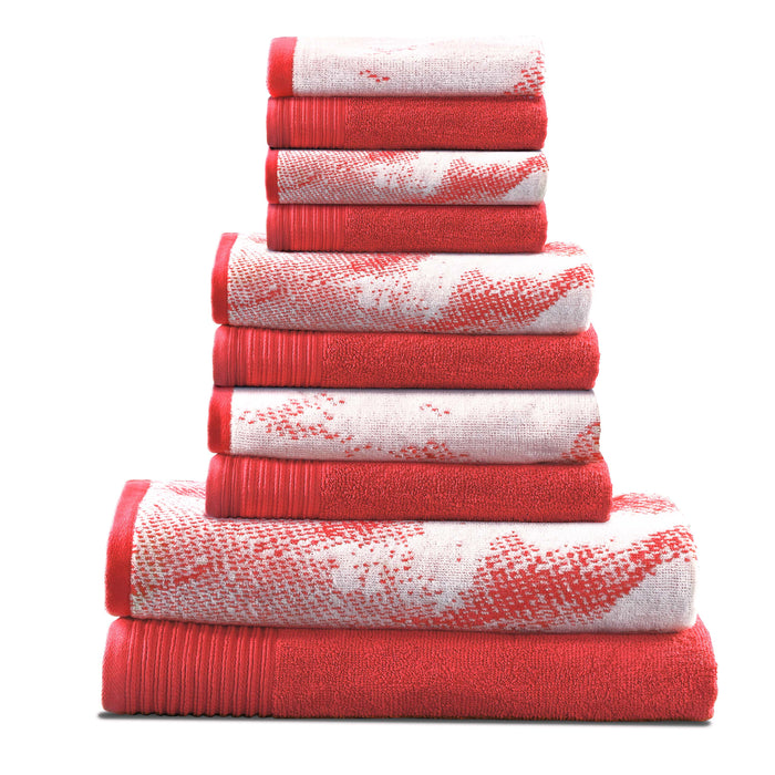 Cotton Quick-Drying Solid and Marble 10 Piece Towel Set - Terra Cotta