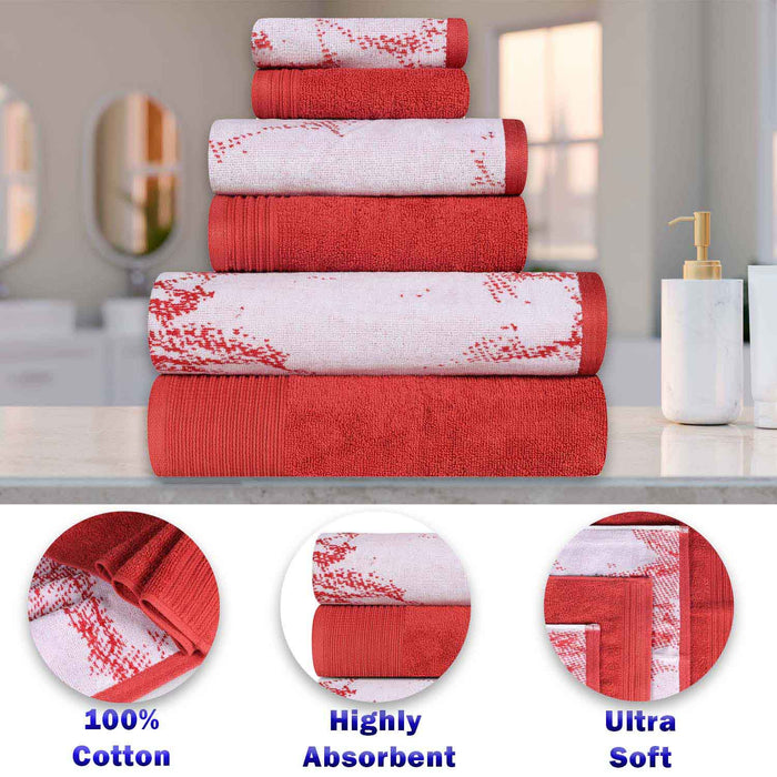 Cotton Quick-Drying Solid and Marble 10 Piece Towel Set - Terra Cotta