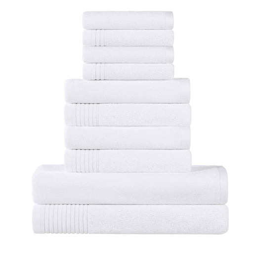 Cotton Quick-Drying Solid and Marble 10 Piece Towel Set - White