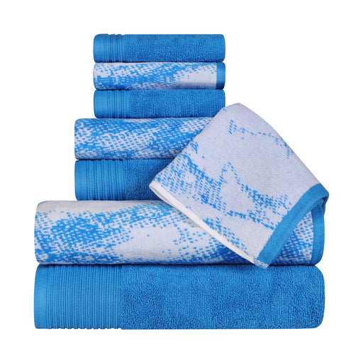Cotton Quick-Drying Solid and Marble 8 Piece Towel Set - Blue
