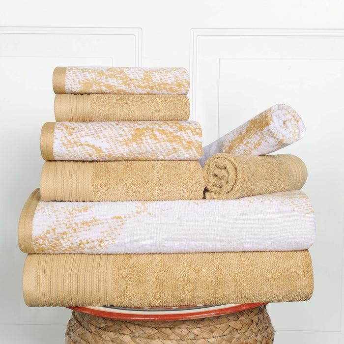 Cotton Quick-Drying Solid and Marble 8 Piece Towel Set - Bronze