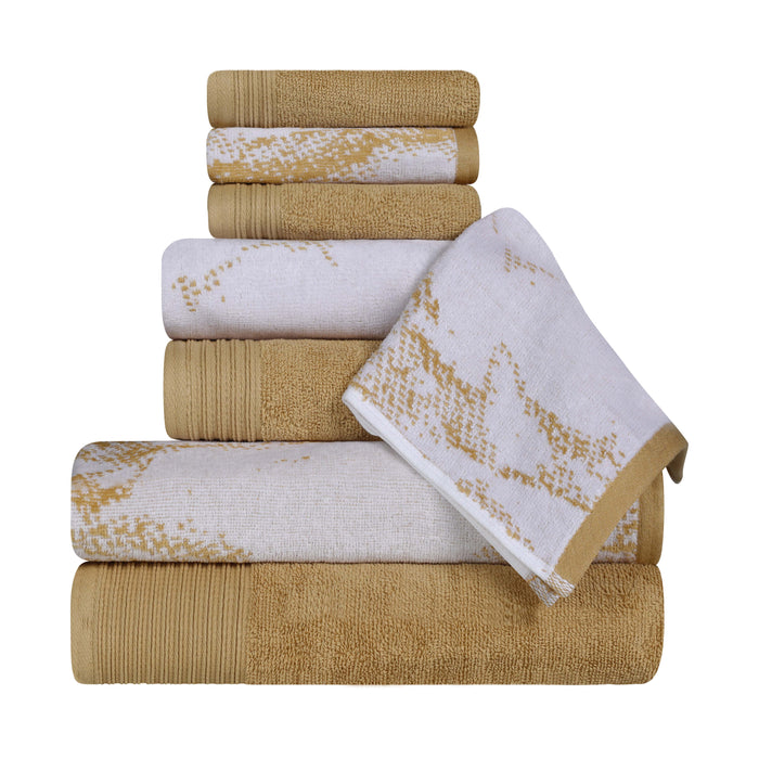 Cotton Quick-Drying Solid and Marble 8 Piece Towel Set - Bronze