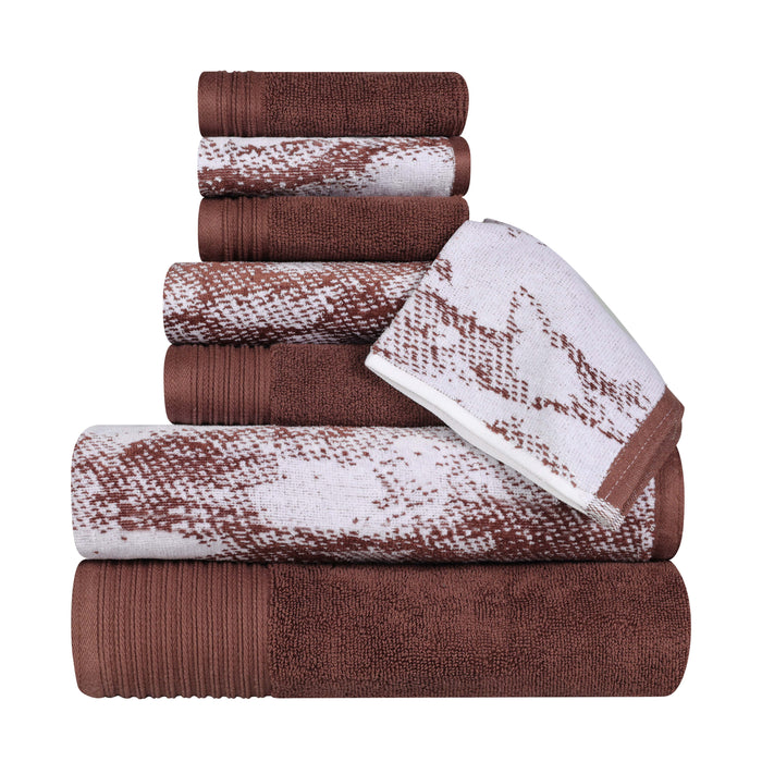 Cotton Quick-Drying Solid and Marble 8 Piece Towel Set