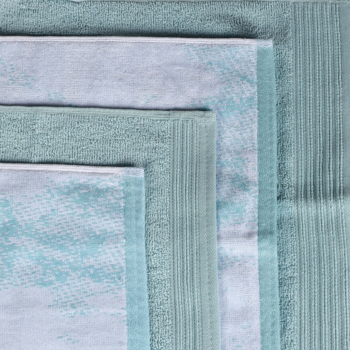 Cotton Quick-Drying Solid and Marble 8 Piece Towel Set - Teal