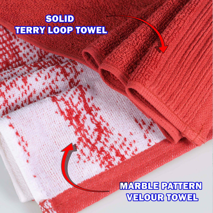 Cotton Quick-Drying Solid and Marble 8 Piece Towel Set - Terra Cotta