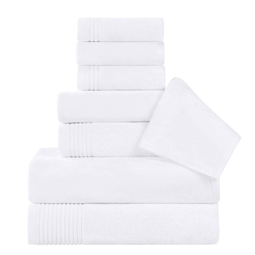 Cotton Quick-Drying Solid and Marble 8 Piece Towel Set - White