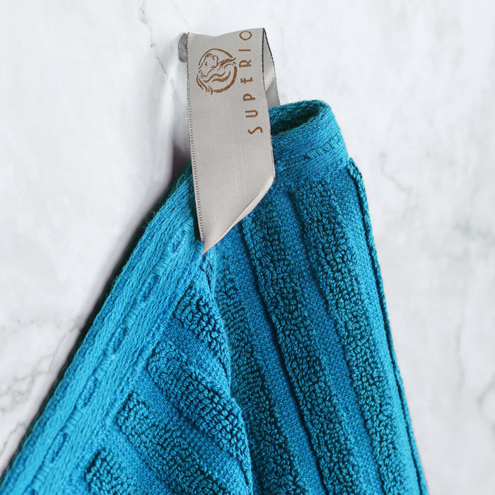 Cotton Ribbed Textured Super Absorbent 2 Piece Bath Towel Set - Azure