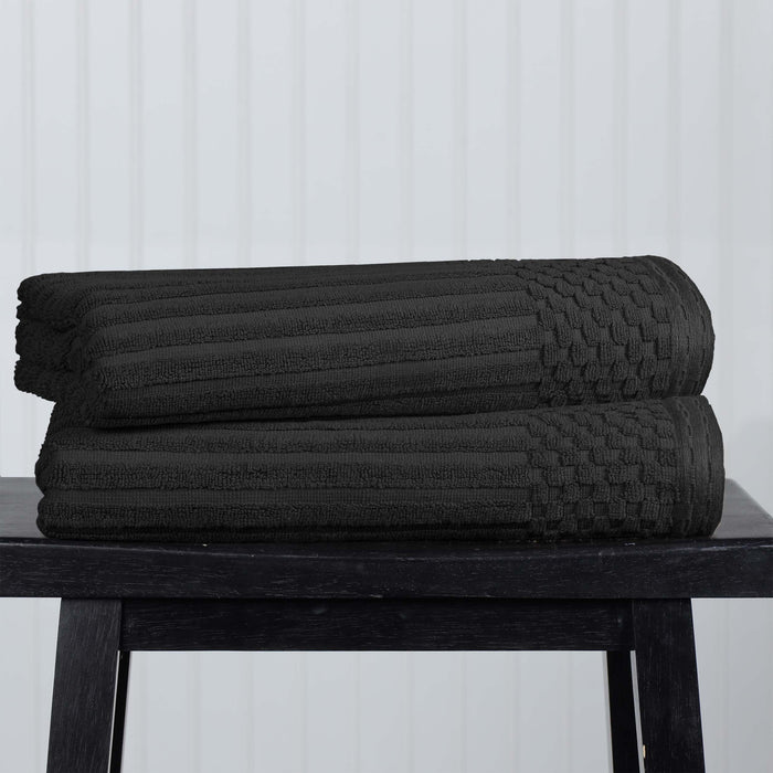Cotton Ribbed Textured Super Absorbent 2 Piece Bath Towel Set - Black