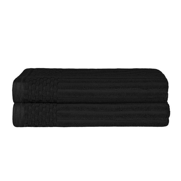 Cotton Ribbed Textured Super Absorbent 2 Piece Bath Towel Set - Black