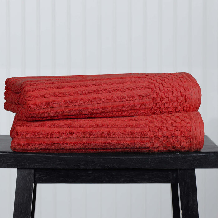 Cotton Ribbed Textured Super Absorbent 2 Piece Bath Towel Set - Burgundy