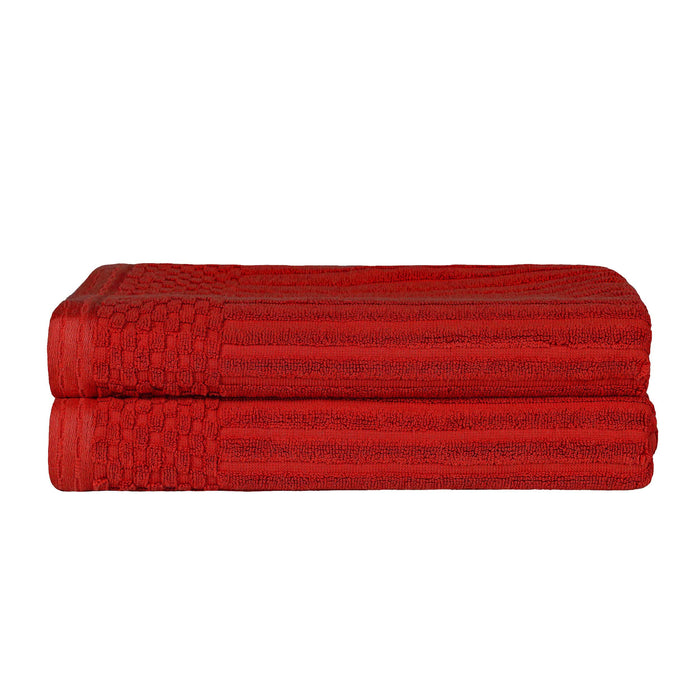 Cotton Ribbed Textured Super Absorbent 2 Piece Bath Towel Set - Burgundy