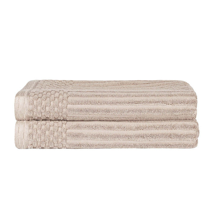 Cotton Ribbed Textured Super Absorbent 2 Piece Bath Towel Set - Ivory