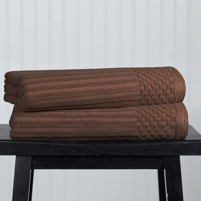 Cotton Ribbed Textured Super Absorbent 2 Piece Bath Towel Set - Java