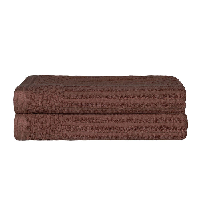 Cotton Ribbed Textured Super Absorbent 2 Piece Bath Towel Set - Java