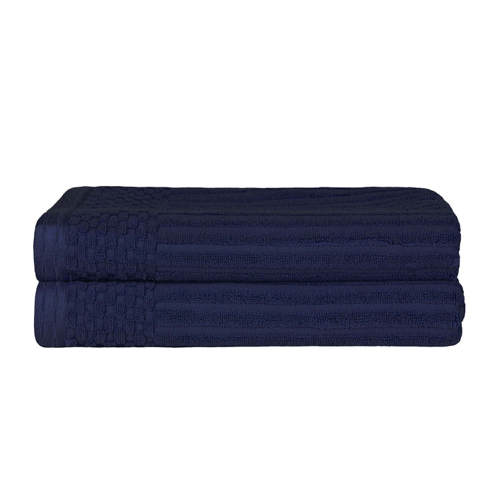 Cotton Ribbed Textured Super Absorbent 2 Piece Bath Towel Set - Navy Blue