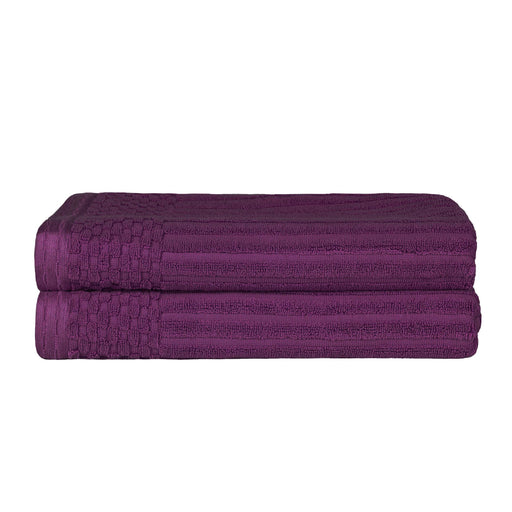 Cotton Ribbed Textured Super Absorbent 2 Piece Bath Towel Set - Plum