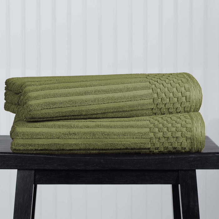 Cotton Ribbed Textured Super Absorbent 2 Piece Bath Towel Set - Sage