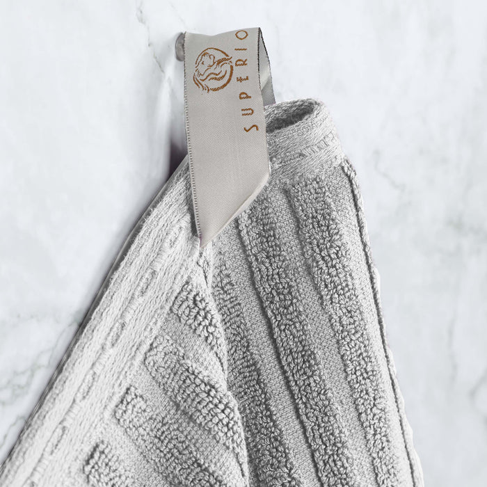 Cotton Ribbed Textured Super Absorbent 2 Piece Bath Towel Set - Silver