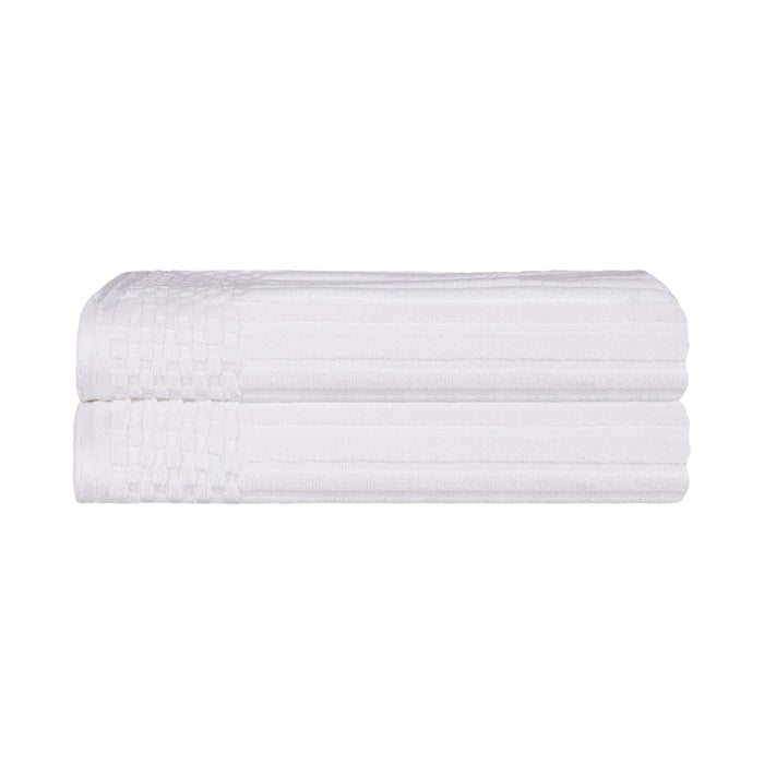 Cotton Ribbed Textured Super Absorbent 2 Piece Bath Towel Set - White