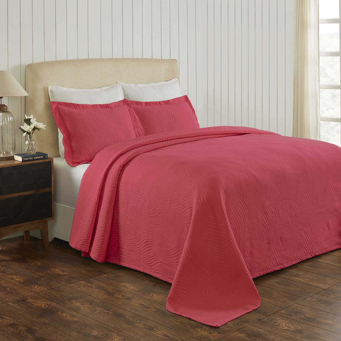 Cascade Cotton Jacquard Matelassé 3-Piece Bedspread Set - Cranberry
