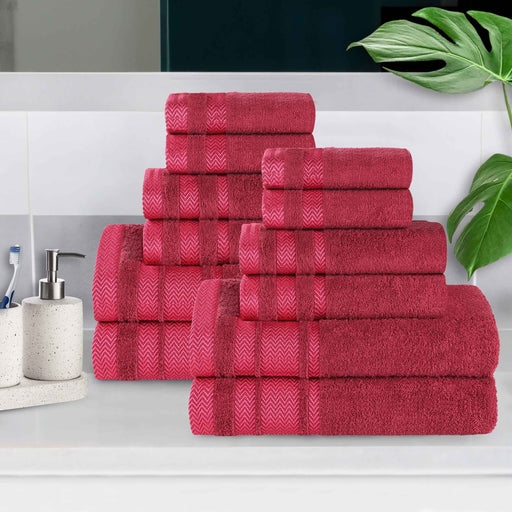 Hays Cotton Medium Weight 12 Piece Bathroom Towel Set - Cranberry