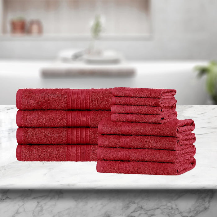 Cotton Eco Friendly Solid 12 Piece Towel Set - Cranberry