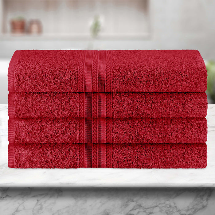 Cotton Eco-Friendly 4 Piece Solid Bath Towel Set - Cranberry