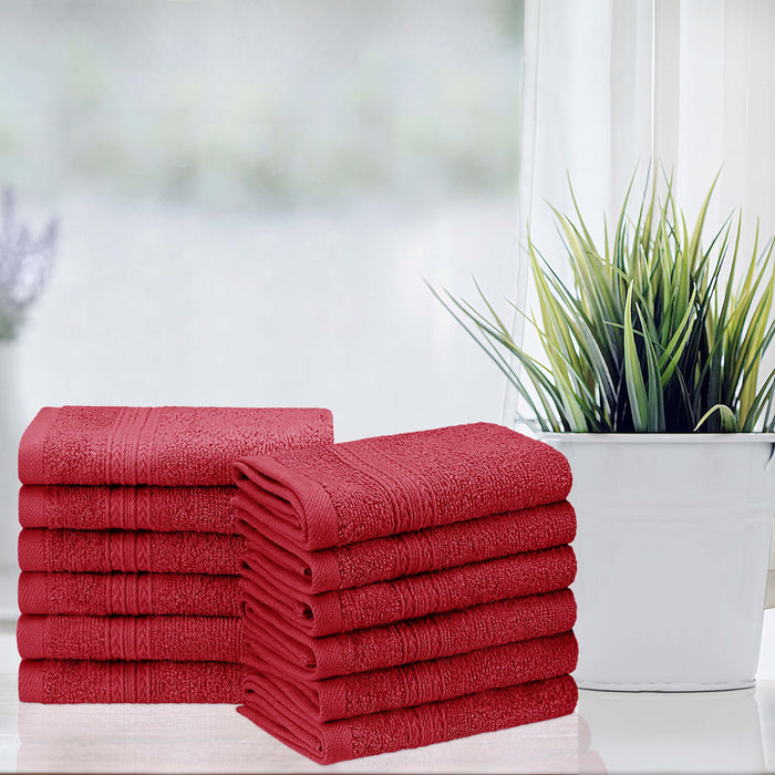 Cotton Eco Friendly 12 Piece Solid Face Towel Set - Cranberry